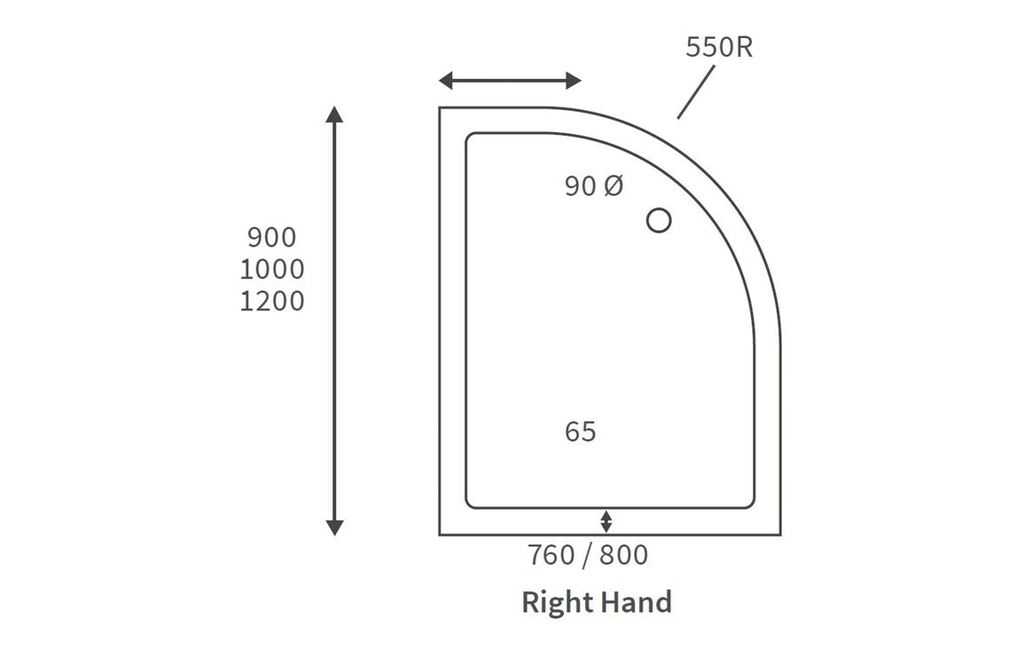 1000 x 800 Offset Quadrant Slimline Shower Tray RH