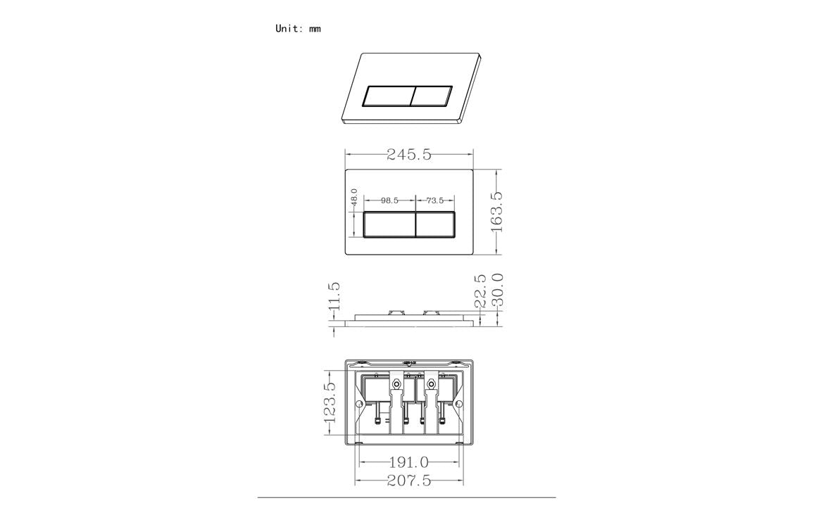 Rectangle Push Button Flushplate Brushed Brass