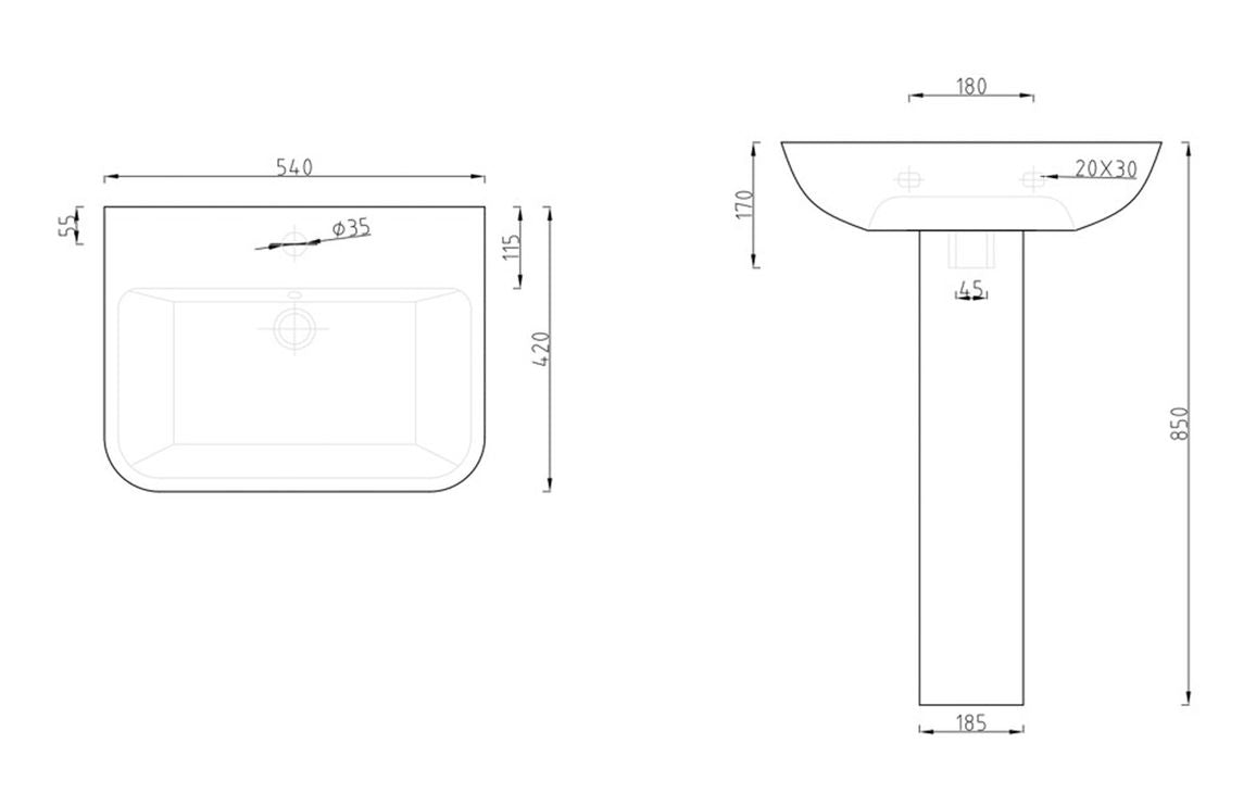 Star 540 Basin & Full Pedestal
